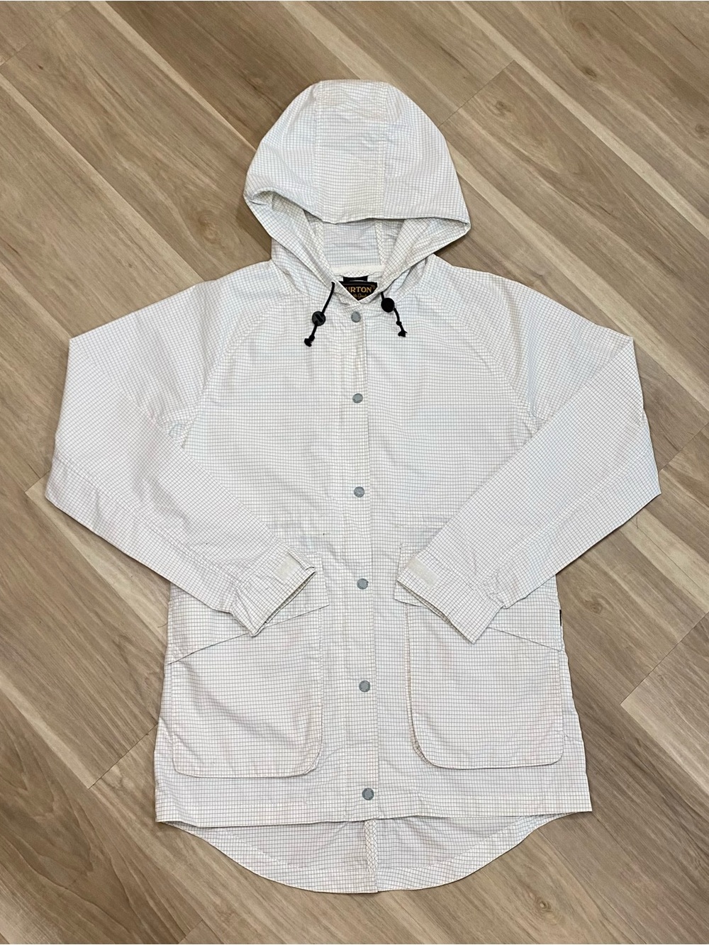 Burton Dryride Jacket Womens Medium White Grid Pattern Rain Coat Hooded Parka